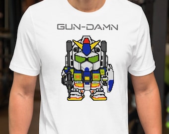 GUNDAM SHIRT Mecha Robot Japan Anime T-shirt Dot Art Tee 80&#39;s Gun-damn Mobile Suit Anime t-shirt Unisex Kawaii Tee Mecha Anime shirt Retro
