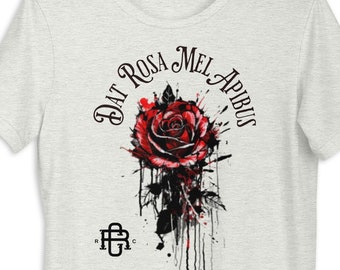 Dat Rosa Mel Apibus T-shirt Alchemy Rosicrucian Emblem Shirt Gift Rosicrucian Tee Rose Croix Rose and Bee, hermetic, gnostic, occult art tee