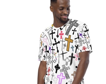 Cross Pattern T-Shirt, Christian Faith Symbol, Men's Tee