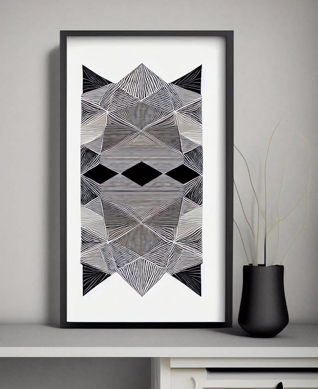 Minimalist Geometric Wall Art Print, Black and White Abstract Decor ...