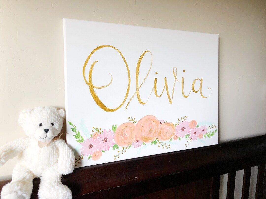 Baby Girl Nursery Pink Floral and Gold Embossed Canvas - Etsy
