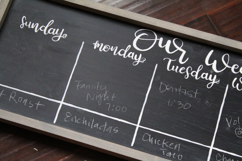 Wood Chalkboard Weekly Calendar farmhouse style weekly menu Etsy
