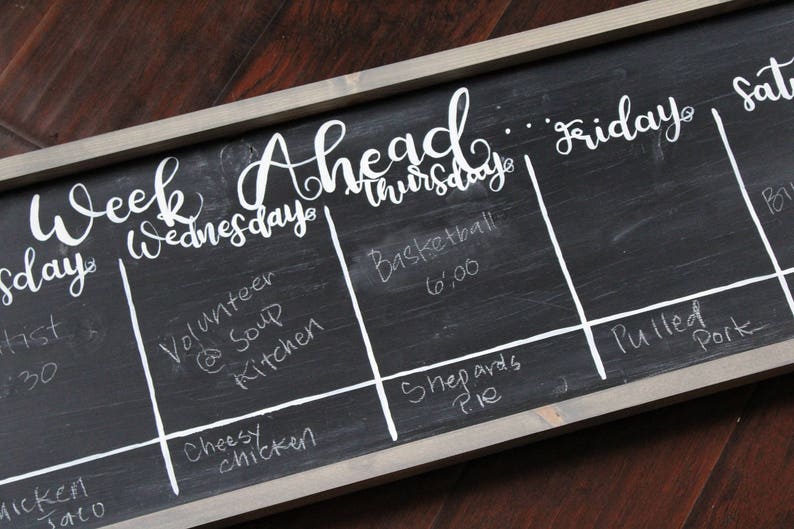 Wood Chalkboard Weekly Calendar farmhouse style weekly menu Etsy