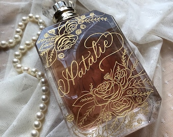 Floral Engraved Perfume Bottle, Personalized Perfume, Custom Perfume, Engrave Fragrance Bottle, Mother of the Bride Gift, Bridal Party Party