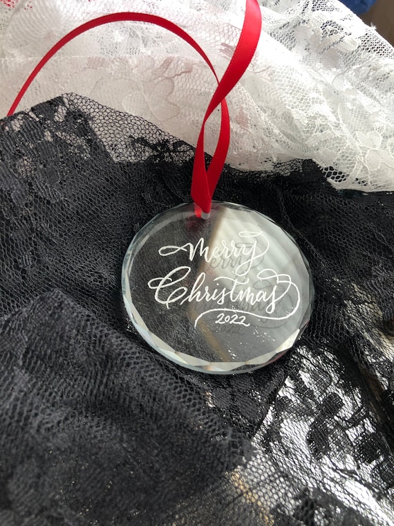 Personalized Beveled Crystal Glass Engraved Christmas Ornament | Custom Christmas Keepsake | Heirloom Ornament | Hand Made Engraved Etched