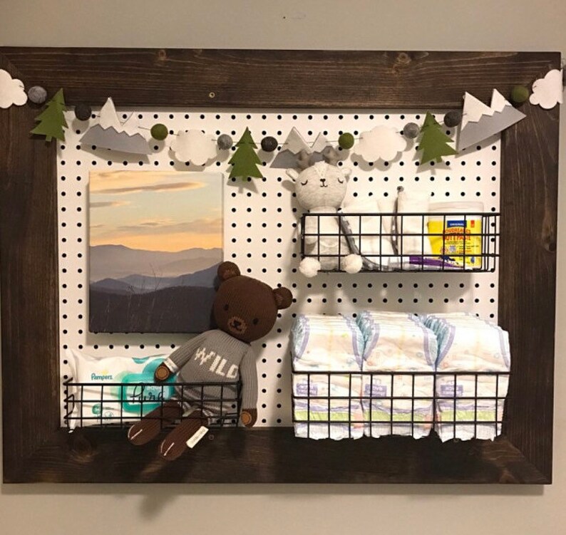 Rustic Wood Framed Pegboard Farmhouse Pegboard Nursery Etsy