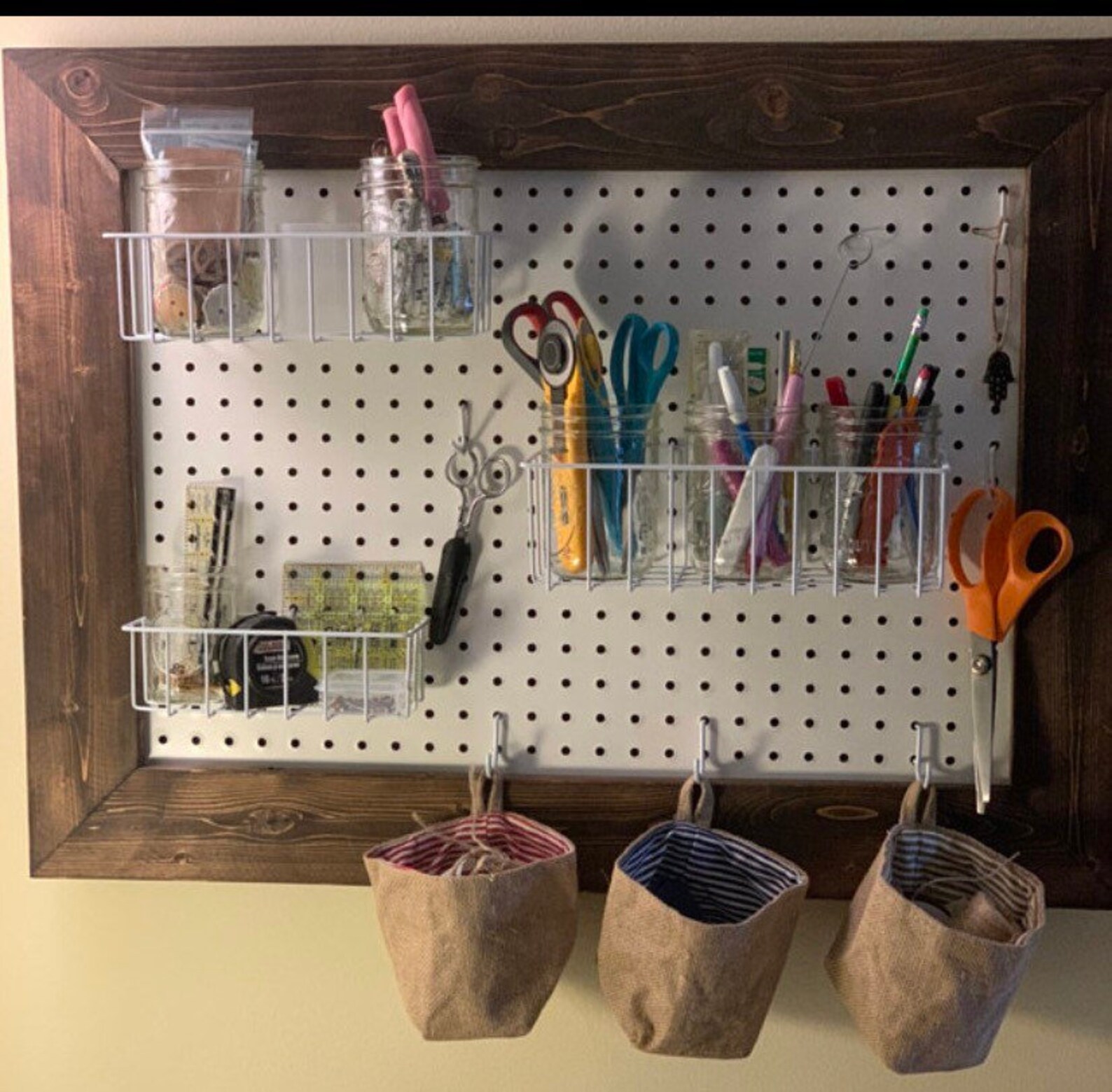 Rustic Wood Framed Pegboard Farmhouse Pegboard Nursery Etsy