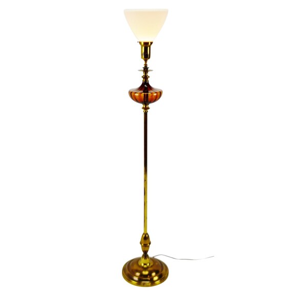 mid century amber glass lamp