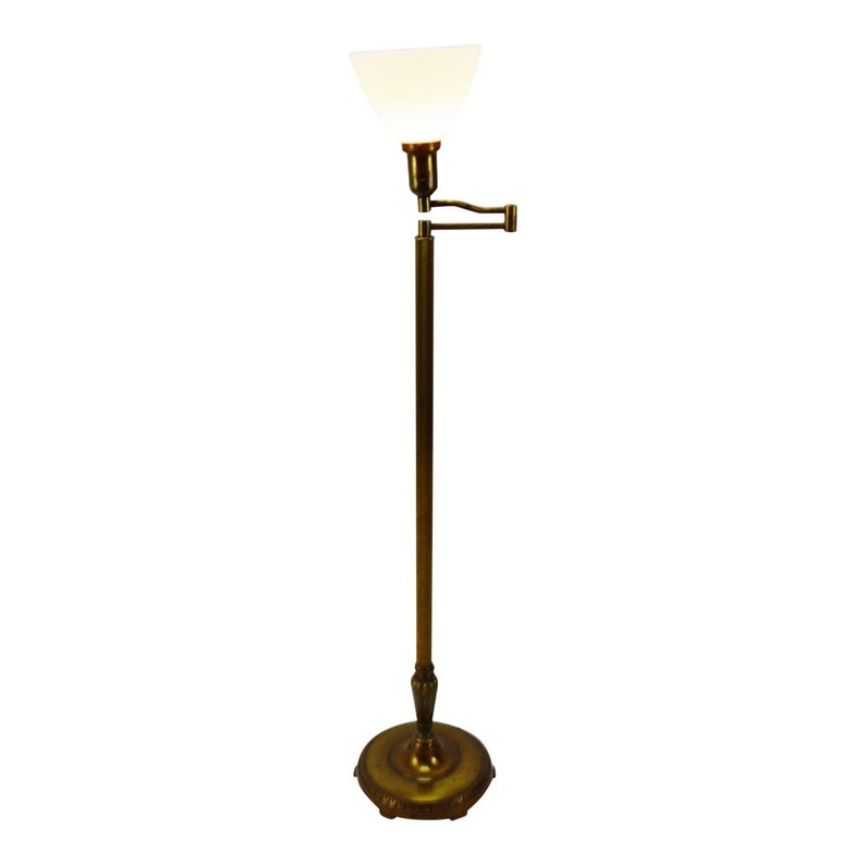 Vintage Swing Arm Floor Lamp With Milk Glass Diffuser
