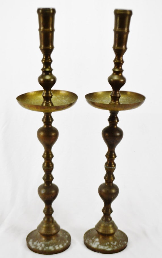 Tall Brass Candlestick with Center Tray