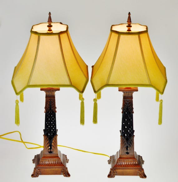 Vintage Berman Reticulated Metal Table Lamps Heavy Berman Reticulated Metal Table Lamps