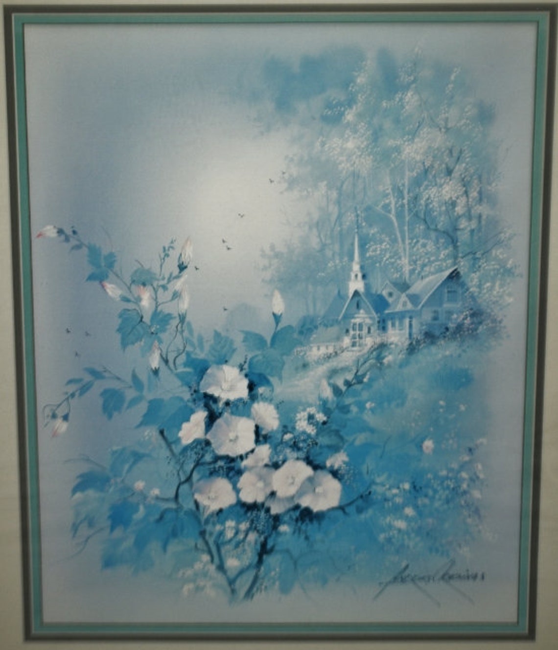 Vintage Framed Andres Orpinas Blue Monochromatic Landscape Print - Etsy