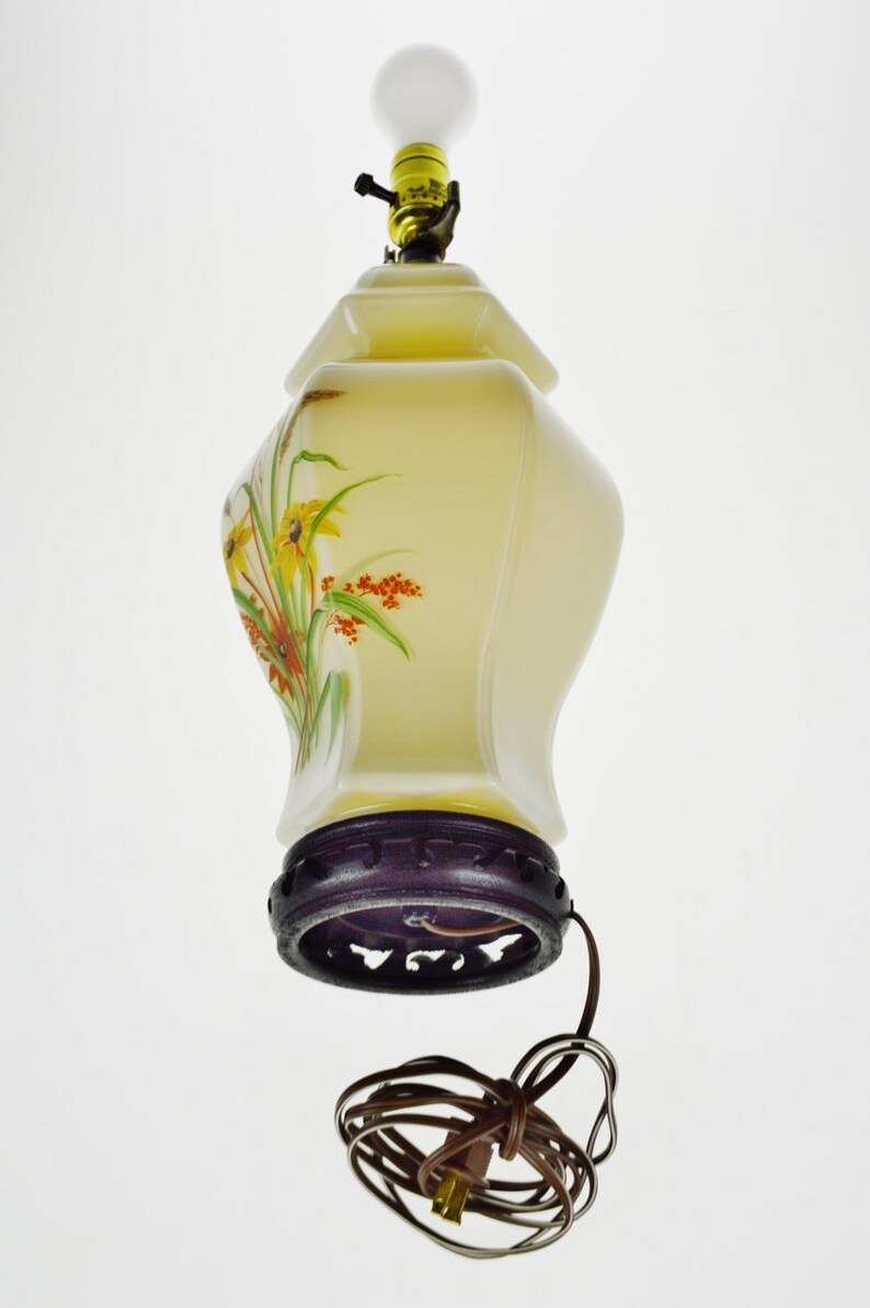 Vintage Reverse Painted Glass Ginger Jar Style Table Lamp