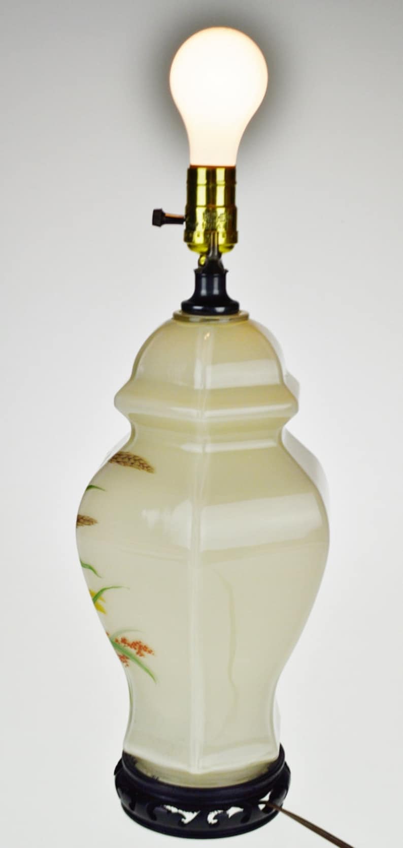 Vintage Reverse Painted Glass Ginger Jar Style Table Lamp