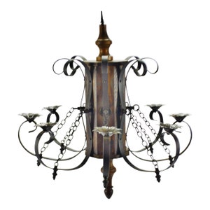 Vintage 8 Arm Wood and Iron Chandelier - MAKE FAIR OFFER
