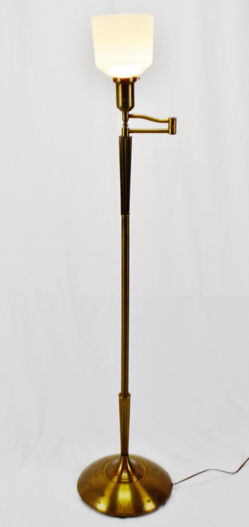 Art Deco Brass Swing Arm Floor Lamp with Diffuser