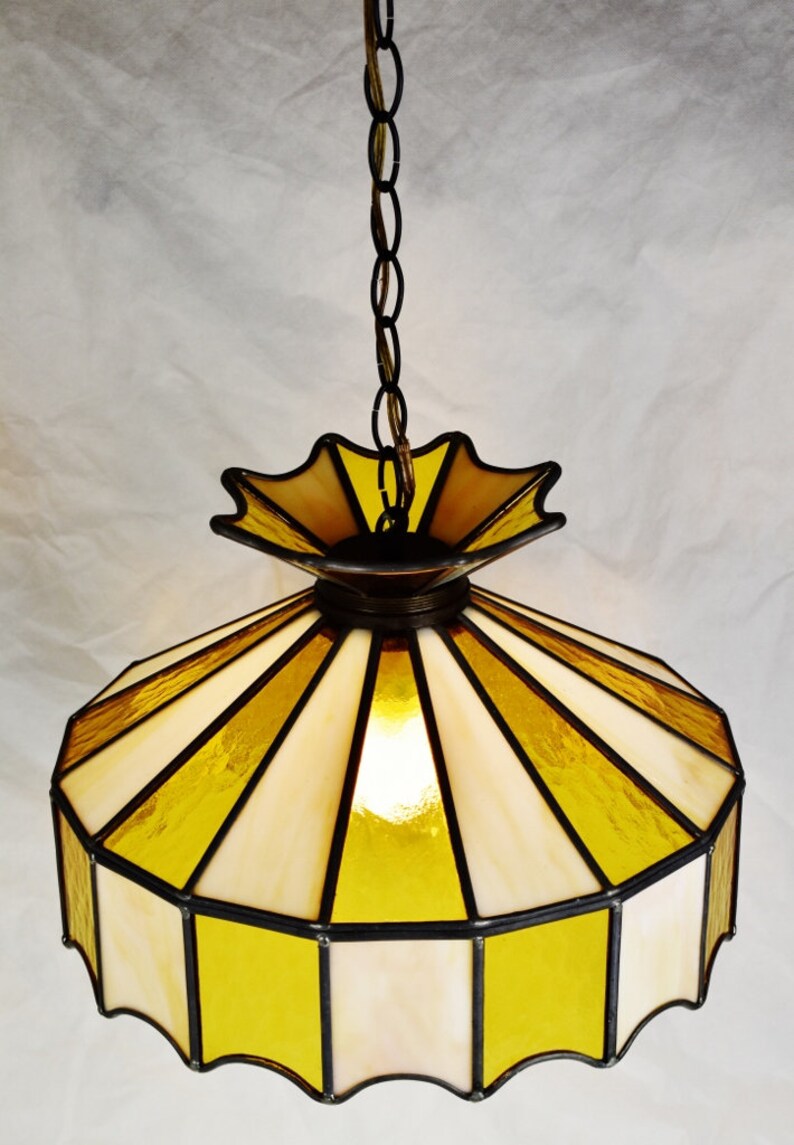 Vintage Tiffany Style Leaded Glass Pendant Light Chandelier Etsy