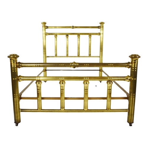 Vintage Queen Size Brass Bed Frame Porcelain Floral Accents Etsy