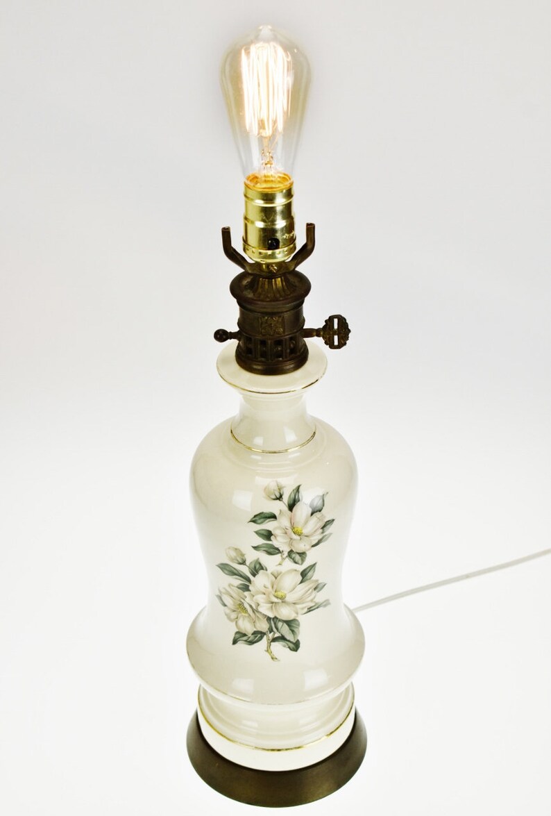 Vintage Ceramic Floral Design Table Lamp Etsy