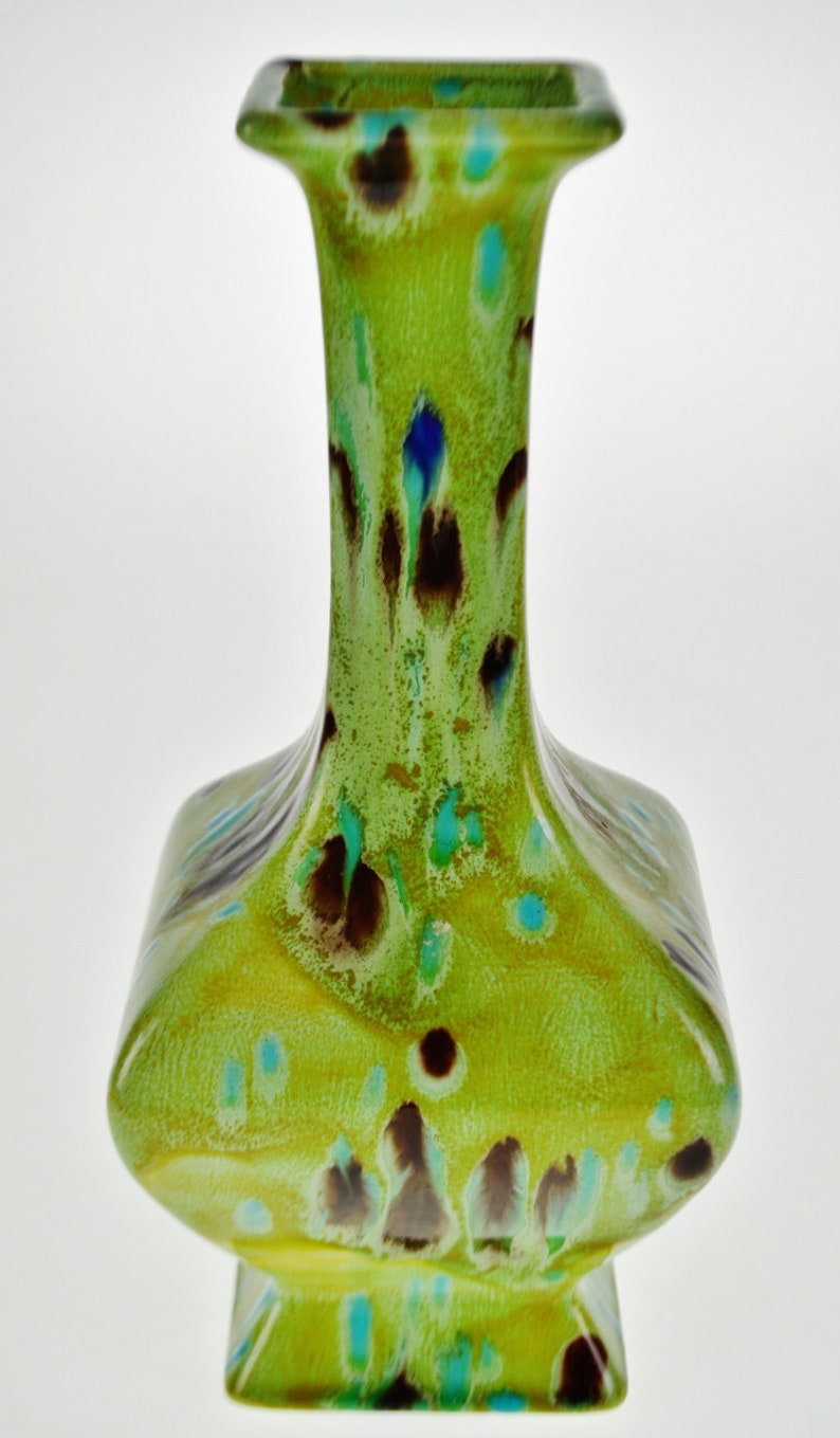 Vintage Peacock Feather Design Art Pottery Vase Artist Signed image 6