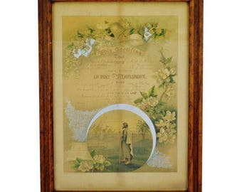 Antique Framed 1901 Pennsylvania Marriage Certificate Matrimony Document