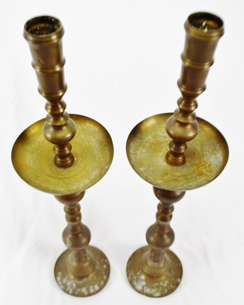 Vintage Large Brass Moroccan Altar Candle Holders A Pair Etsy