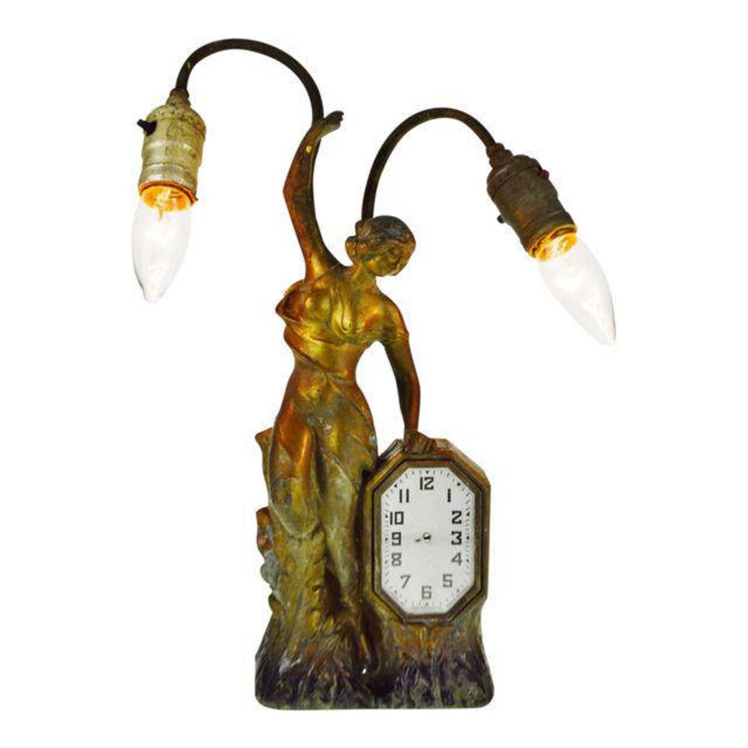 Antique Schadow & Son New York Art Nouveau Clock Lamp Etsy
