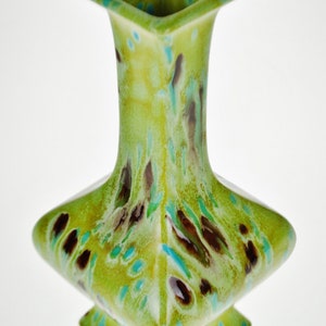 Vintage Peacock Feather Design Art Pottery Vase Artist Signed image 3