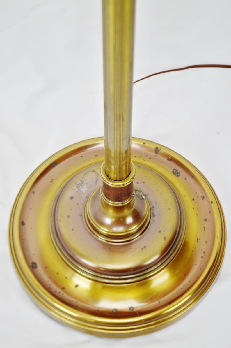 Vintage Brass Swing Arm Torchiere Floor Lamp with Milk Glass Diffuser