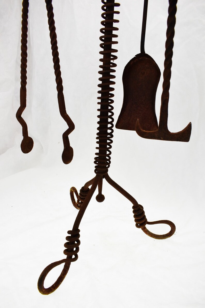 Antique Twisted Wrought Iron Fireplace Tools Etsy