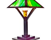 Vintage Mission Arts Crafts Slag Glass Table Lamp