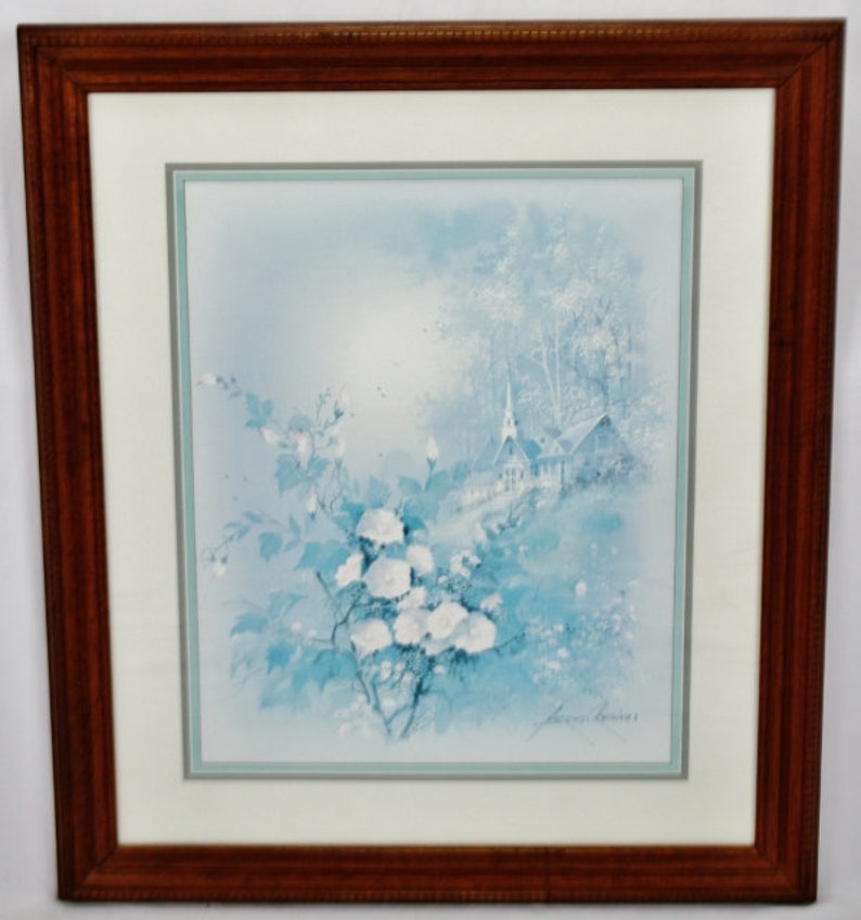 Vintage Framed Andres Orpinas Blue Monochromatic Landscape Print - Etsy