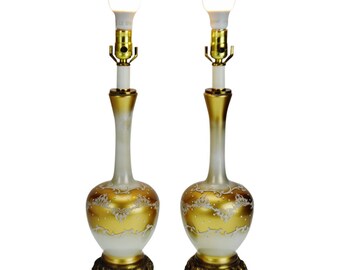 Vintage Hollywood Regency Reverse Painted Glass Table Lamps - A Pair