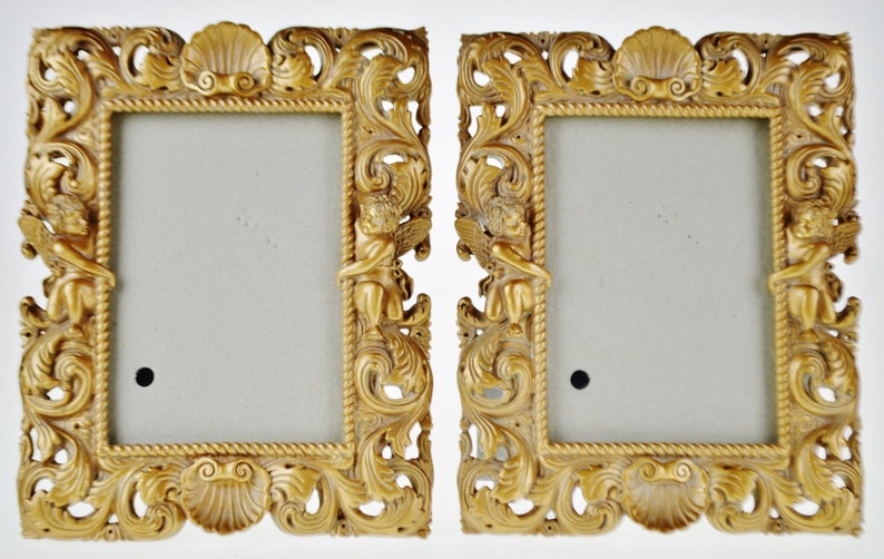 Vintage Resin Picture Frames with Cherub Design A Pair