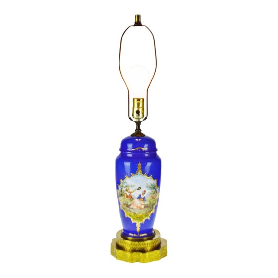 Vintage Cobalt Blue Ceramic Table Lamp Etsy UK