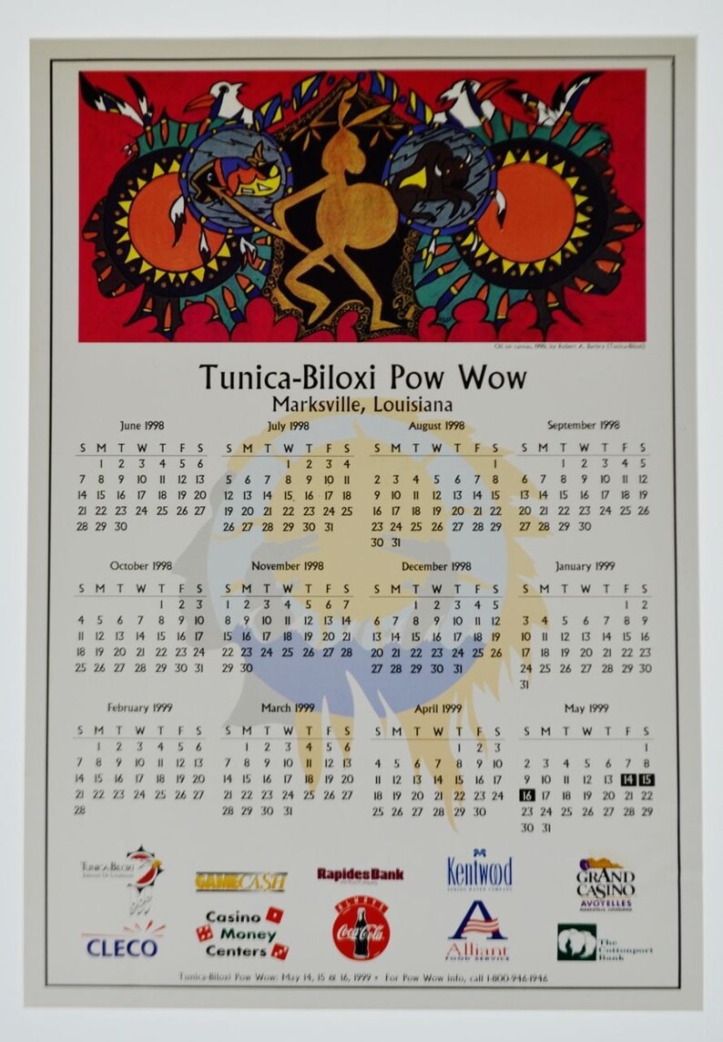 1998 Native American Tunica Biloxi Pow Wow Calendar Etsy