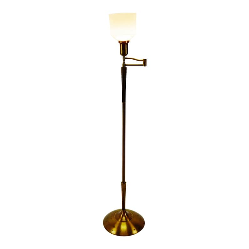 Art Deco Brass Swing Arm Floor Lamp with Diffuser