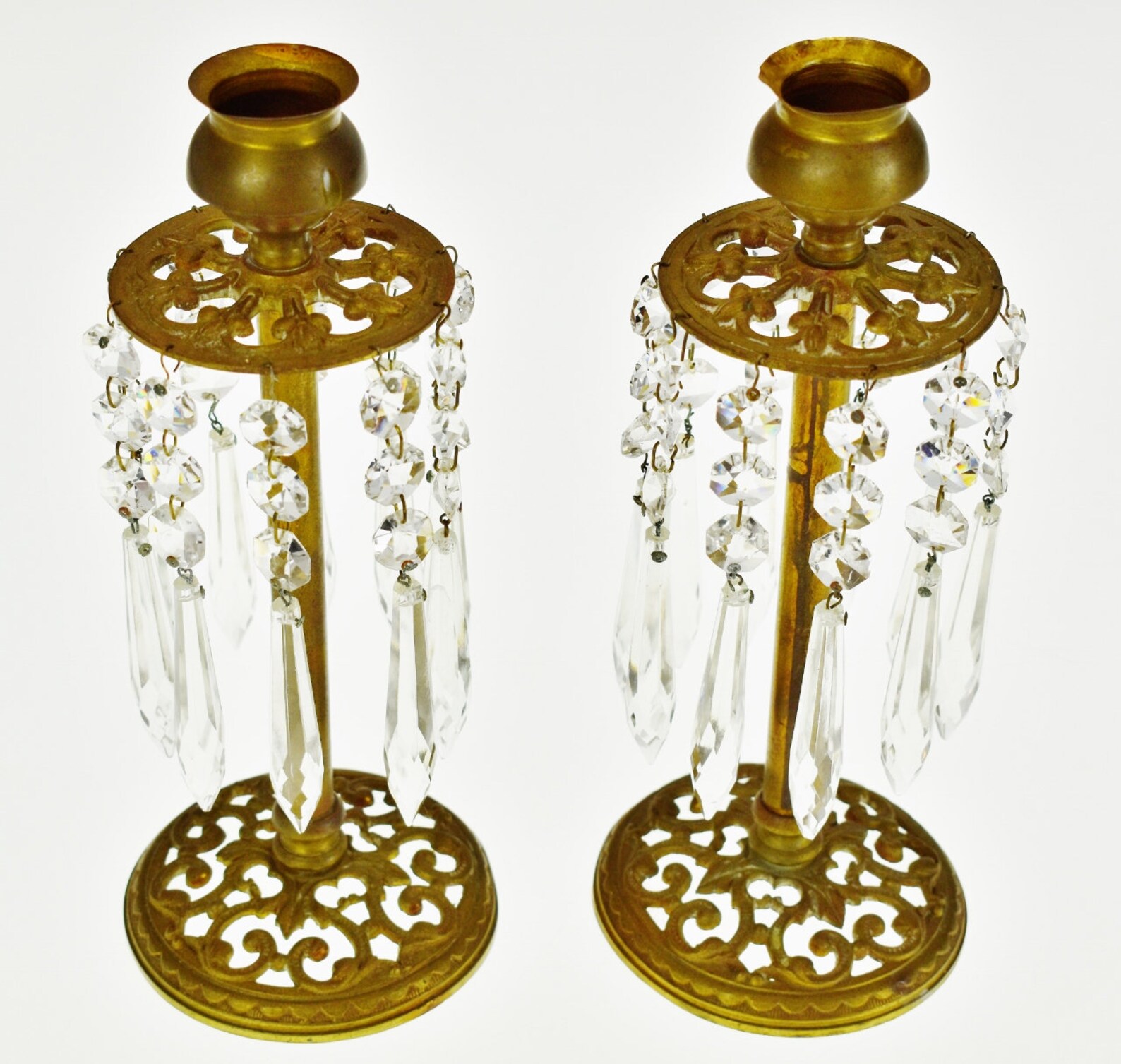 Vintage Reticulated Brass Prism Candle Holders A Pair Etsy España