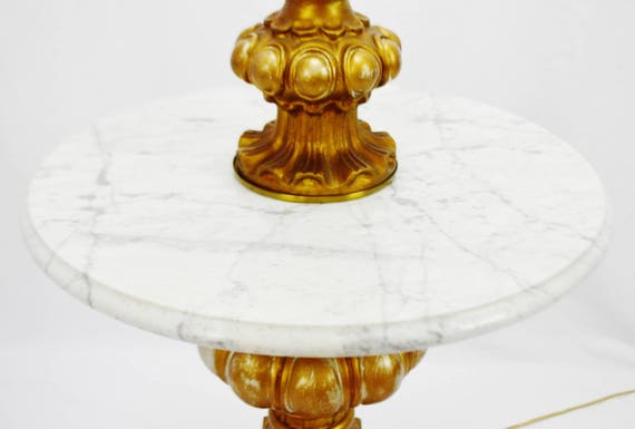 Vintage Hollywood Regency Marble Table Top Floor Lamp Vintage Hollywood Regency Marble Table, Brass Floor Lamp With Marble Table Top