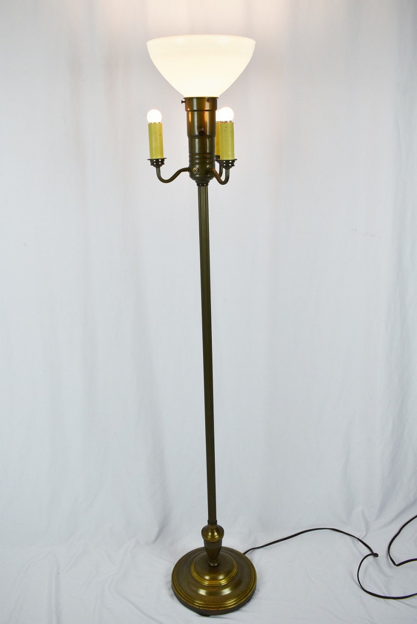 Vintage 4 Light Torchiere Floor Lamp W Milk Glass Diffuser Etsy