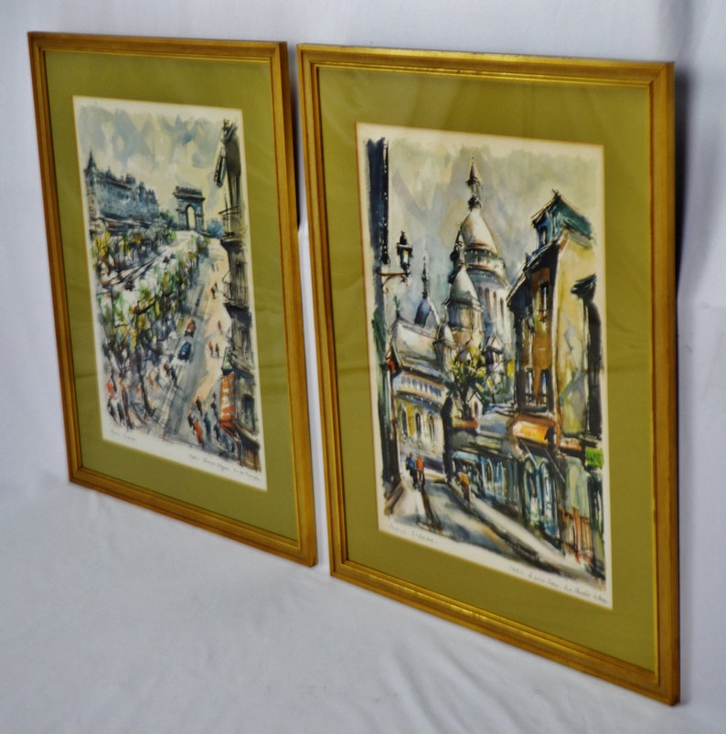 Vintage Large Framed Marius Girard Paris Watercolor Prints A Pair Etsy