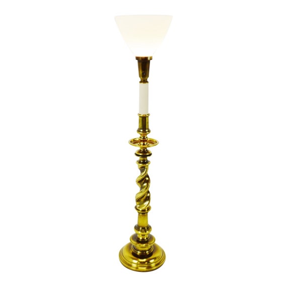 Vintage Brass Stiffel Barley Twist Torchiere Table Lamp