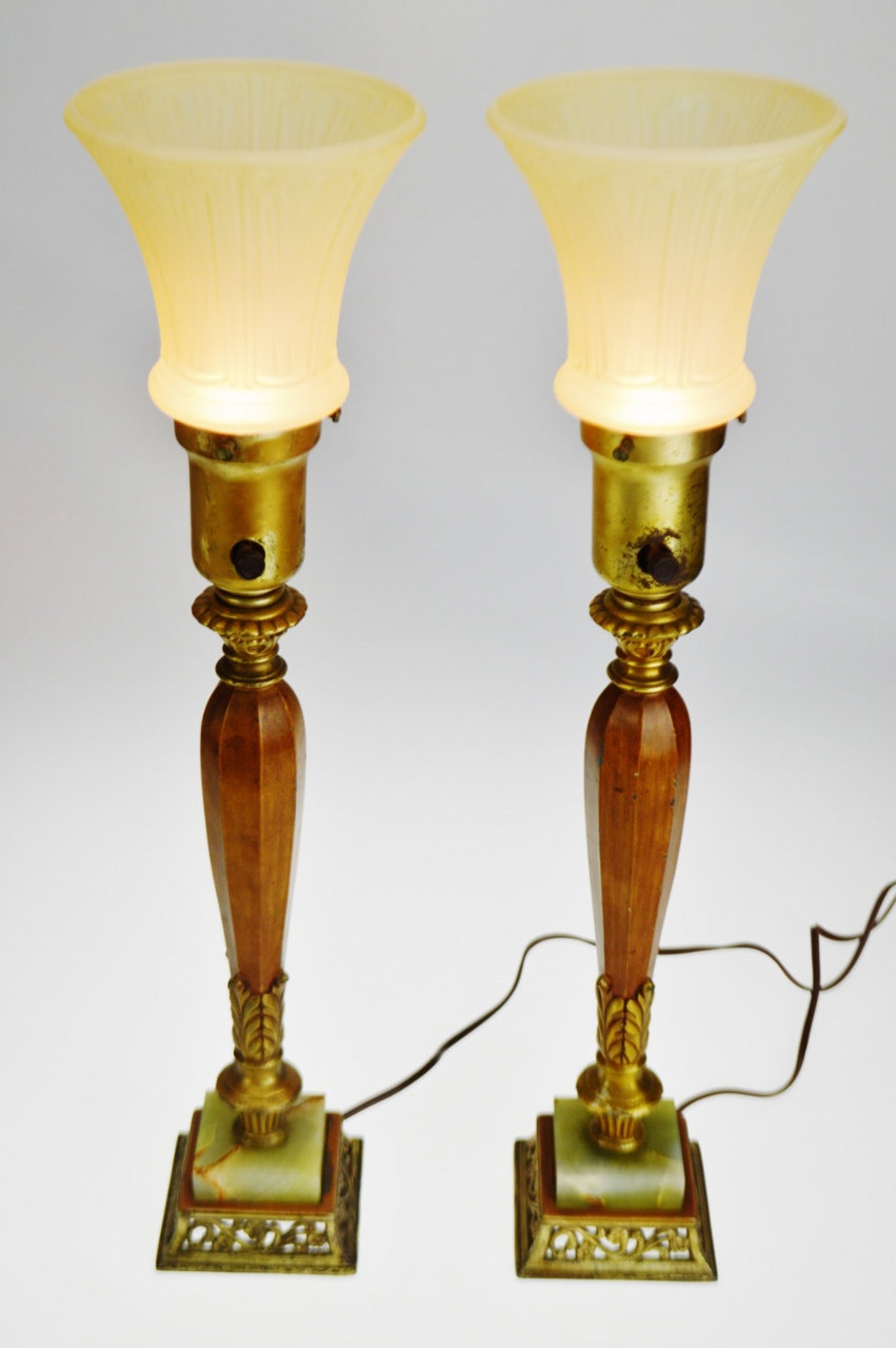 Vintage Uplight Table Lamps with Onyx Base and Frosted Glass Etsy Italia