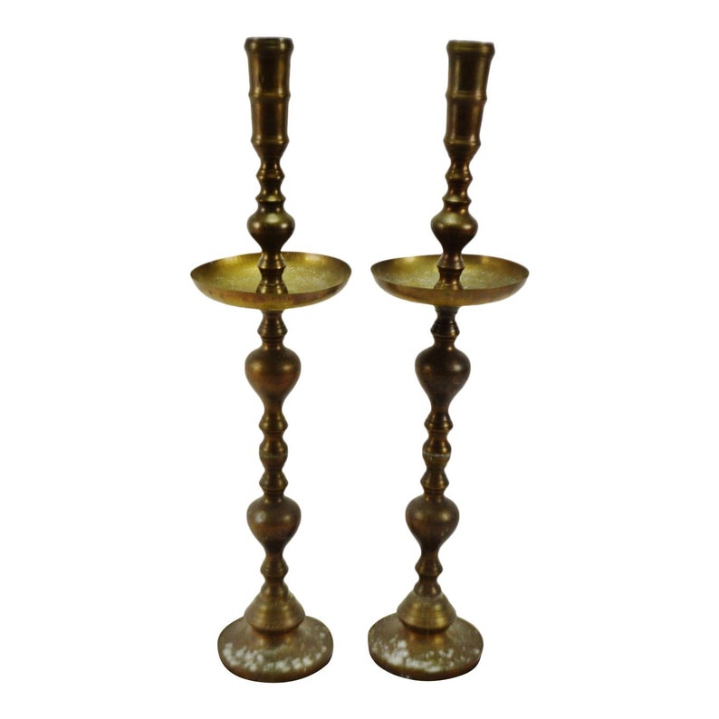 Vintage Large Brass Moroccan Altar Candle Holders A Pair Etsy