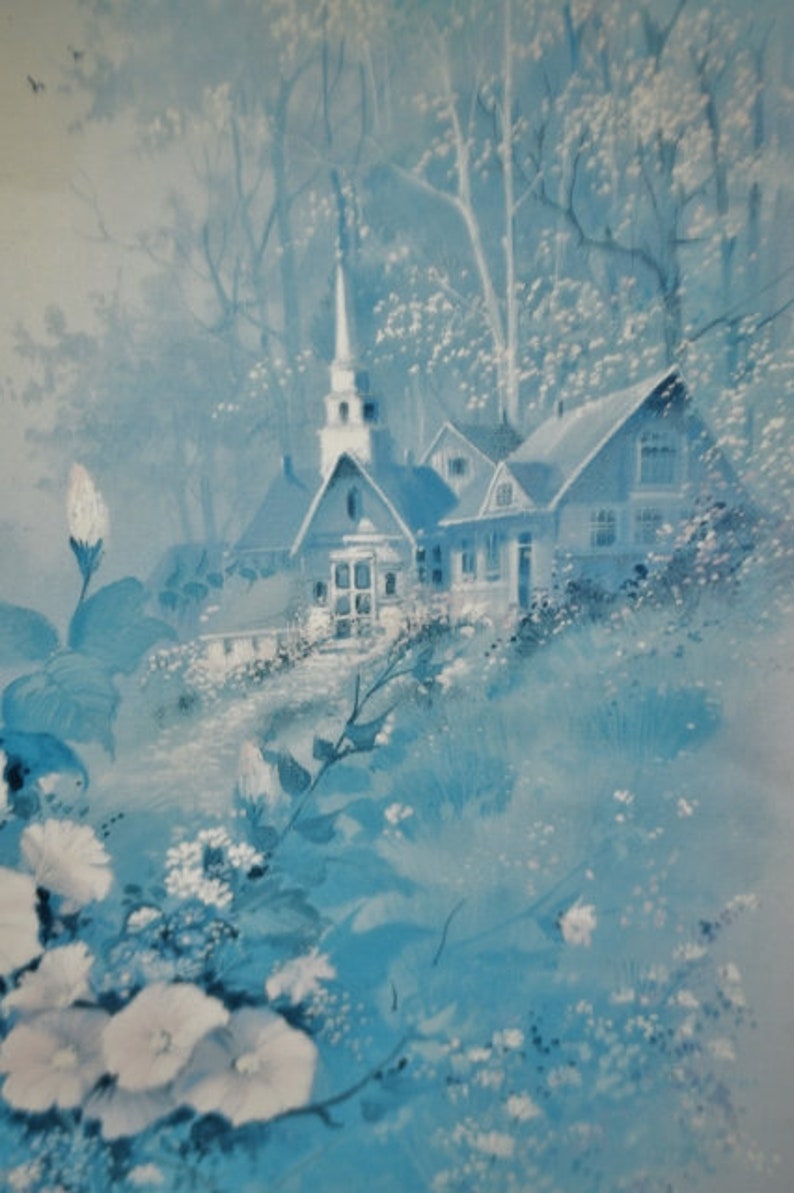 Vintage Framed Andres Orpinas Blue Monochromatic Landscape Print - Etsy