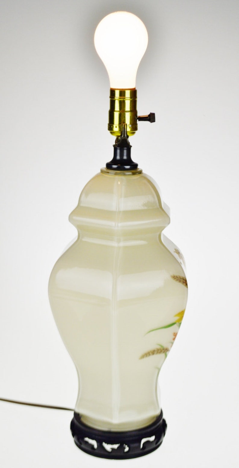 Vintage Reverse Painted Glass Ginger Jar Style Table Lamp