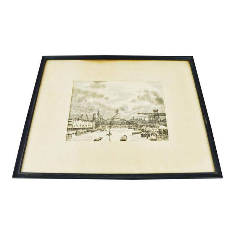 French La Seine au Travail Framed Etching
