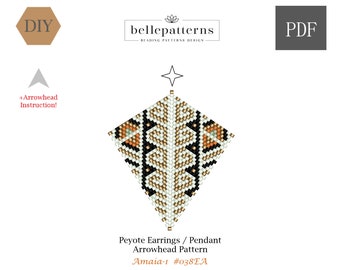 peyote earrings pattern,arrowhead shape,pdf-download,#050EA,Zaggy-B,DIY,inclusive arrowhead instruction,earrings design