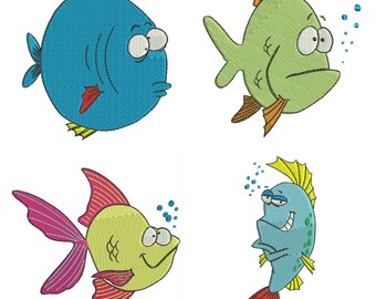 Fish Cartoon Embroidery Design 4"x4"