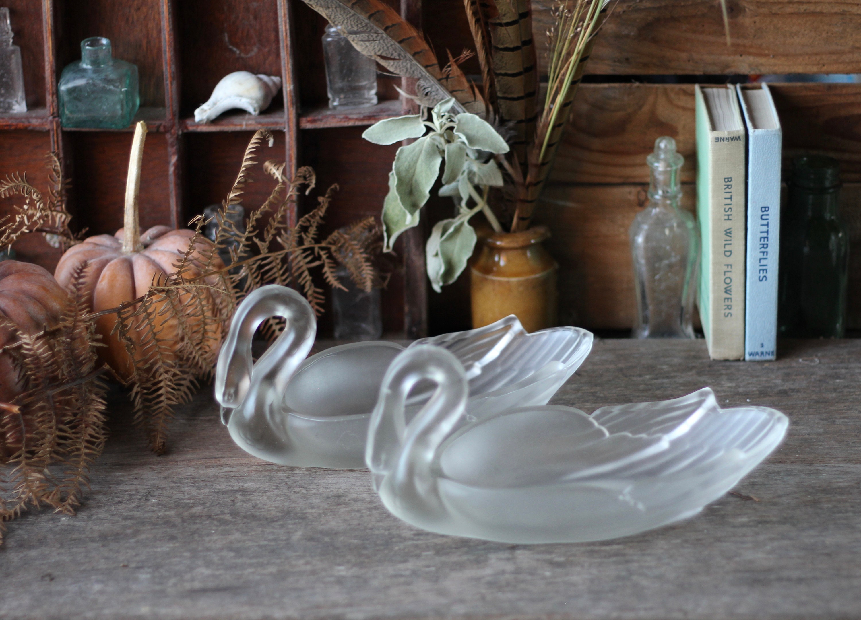 Two Vintage Frosted Clear Glass Swan Dishes / Vintage Swans / Etsy